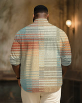Big & Tall Men's Vintage Ethnic Stripe Art Print Long Sleeve Bamboo Hemp Texture Shirt